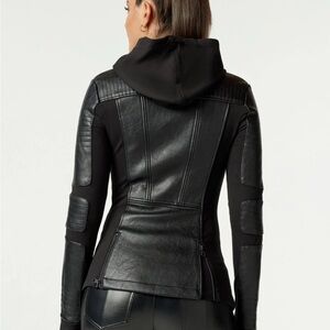 Blanc Noir Black Leather Moto Jacket - Athleisure Streetwear Chic - Size Small